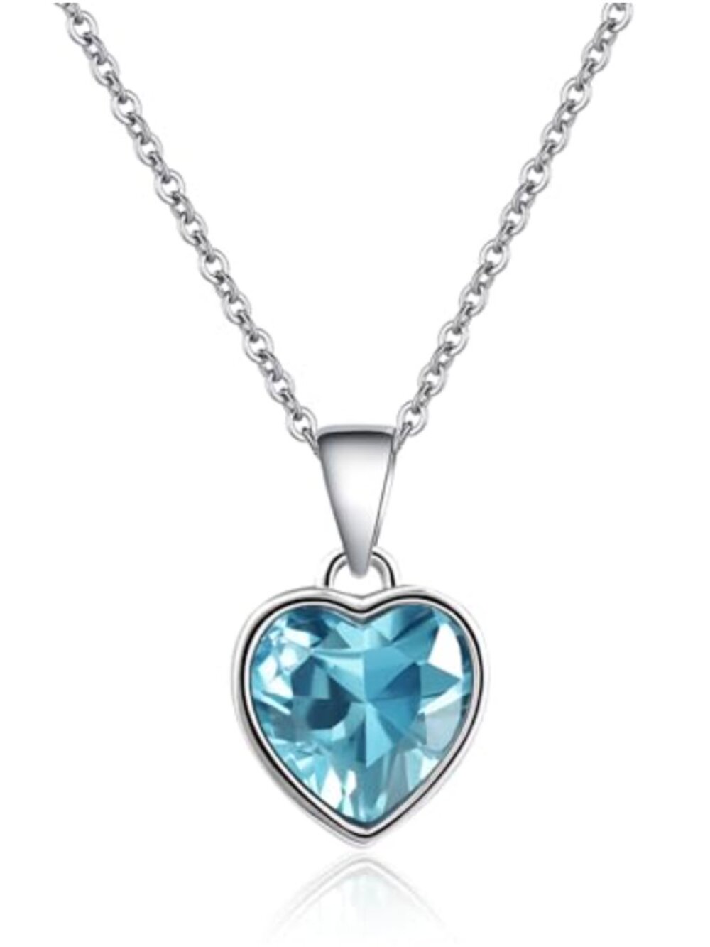 Heart Crystal Pendant Necklace 925 Sterling Silver Plated 18in Chain